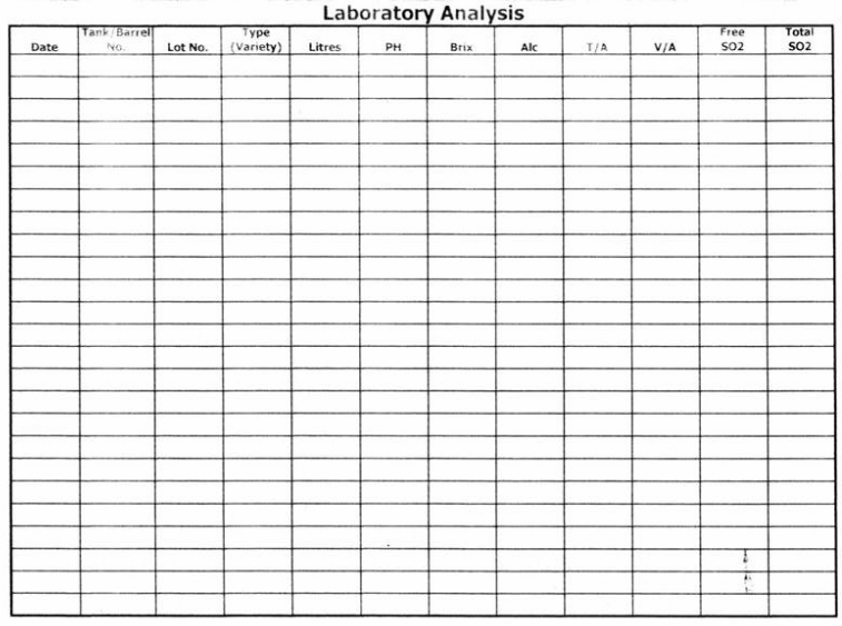 Winemaking Log Chart